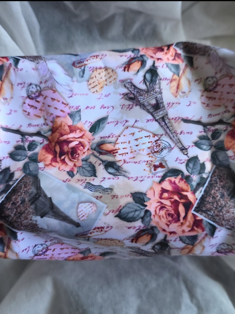 Tahari Floral Eiffel Tower Printed Cosmetic Pouch - Pink & Peach Roses